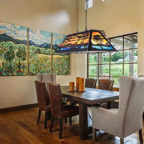 Vista 9 de TOCHIC Lámpara de mesa de billar vintage de 48 pulgadas, lámpara de araña de comedor de granja de 6 luces, lámpara de billar con estilo Tiffany