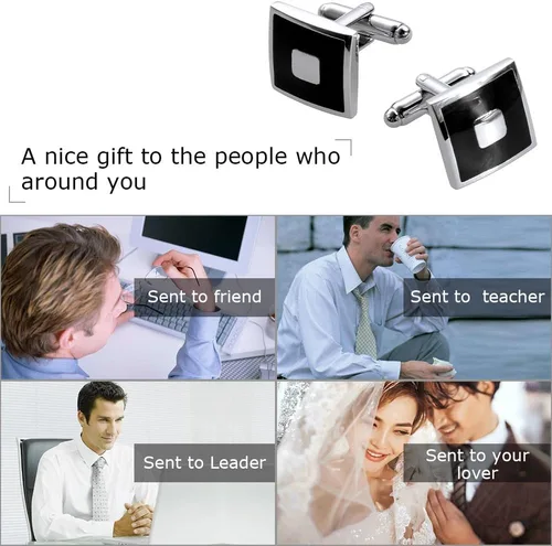 Vista 4 de Lictin Men's Cufflinks Cuff Links for Men, Stainless Steel Tuxedo Shirt Cuff Links Set