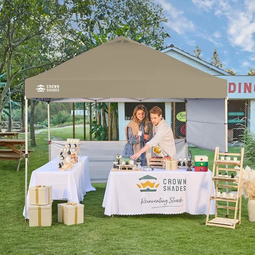 Vista 2 de CROWN SHADES Carpa Toldo Desplegable de 10x10 pies Carpa Instantánea con Tela Recubierta de Plata 150D Incluyendo 2 Medias Paredes Laterales, 4