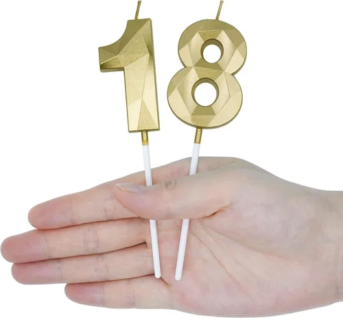 Vista 4 de Velas de cumpleaños de 67 y 76 para tartas, número dorado 67 76 3D con forma de diamante, decoración de cumpleaños, suministros de fiesta