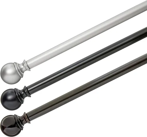 Vista 5 de Tienda Basics Adjustable Curtain Rods for Windows, Round Finials, 1-Inch Rod, 72" to 144", Black, Pack of 1