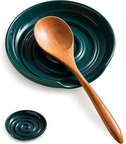 Vista 12 de Soporte para cuchara para estufa, soporte de cuchara de cerámica para encimera, soporte de cuchara grande para espátula, cuchara de café, cuna