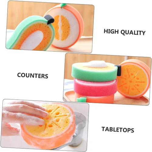 Vista 8 de LIFKOME 4pcs Fruit Shape Dish Sponges Thick Kitchen Cleaning Sponge Non-Scratch Soft Absorbent
