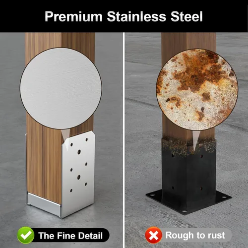 Vista 5 de FMhotu Base de poste de 4 x 4 pulgadas, 2 soportes de anclaje ajustables de acero inoxidable (interno 3.5 x 3.5), base de poste ajustable