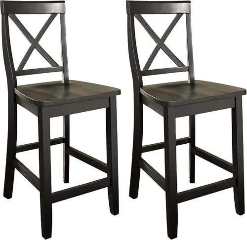 Crosley Furniture X-Back Wood Counter Height Bar Stools Set of 2, Black, 24-inch