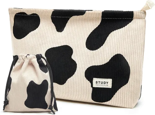 Vista 22 de WLLWOO - 2 bolsas de maquillaje de pana con cara sonriente, bolsa de cosméticos con cremallera interior impermeable, estuche para lápices, monedero