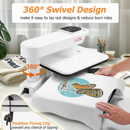 Vista 4 de AKEYDIY Prensa de Calor 15x15, Máquina de Prensa de Calor Automática Giratoria para Camisetas, Prensa de Calor con Giro de 360° y Liberación