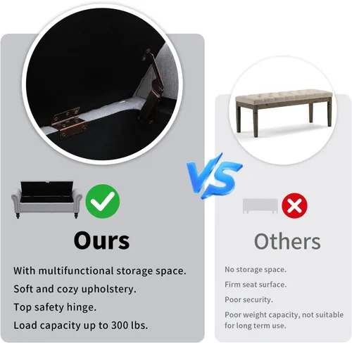 Vista 49 de Babion Banco otomano de almacenamiento con brazos, banco de extremo de cama para dormitorio, banco de almacenamiento con botones para entrada, sala