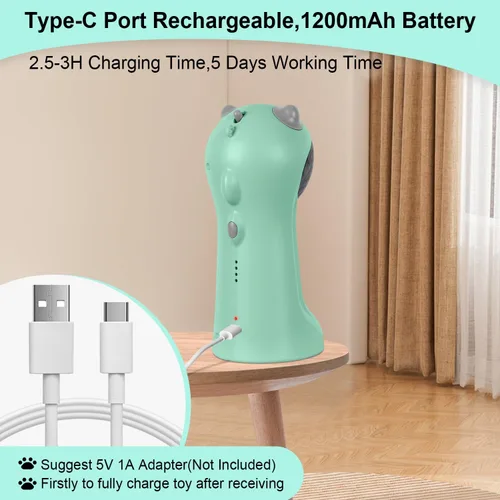 Vista 6 de TBTeek Cat Toy, Automatic, Motion-Activated, Rechargeable, 5 Fun Patterns, Random Rotating Trajectory, 4 Speed Modes, Adjustable Light Angles for