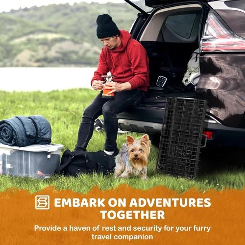 Vista 8 de Yaheetech Jaula para perros de doble puerta de 30 pulgadas con divisor para cachorros, perrera plegable de metal con bandeja extraíble, jaula