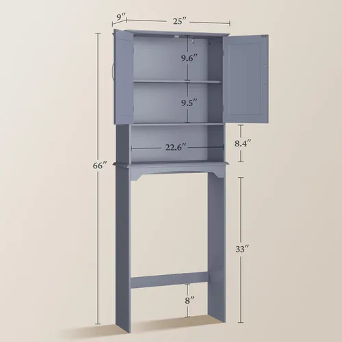 Vista 3 de Yaheetech Armario de baño sobre el inodoro con 2 puertas y estante ajustable, estante de inodoro independiente que ahorra espacio, 24.5 pulgadas