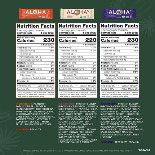 Vista 3 de ALOHA Barras de proteína orgánicas a base de plantas - Paquete de muestra #2-12 barras, veganas, bajas en azúcar, sin gluten, paleo, bajas
