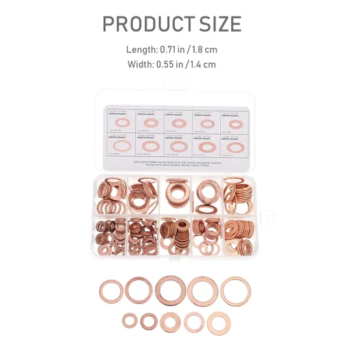 Vista 2 de 200pcs Copper Sealing Washer Flat Gasket Set Industrial Use Metric Sizes for Plumbing and Automotive Sealing Applications