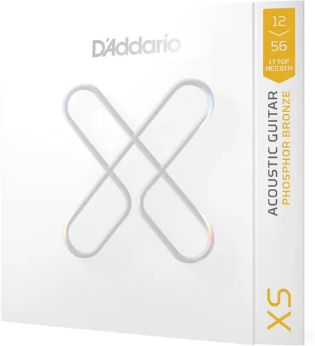 D'Addario Cuerdas para guitarra acústica, XS Phosphor Bronze Coated, XSAPB1256, Calibre Light Top/Medium Bottom 12-56, Juego de 6 cuerdas, Paquete