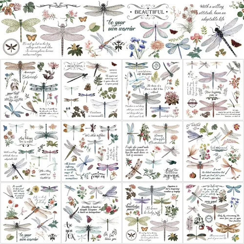 Vista 27 de BBTO 12 hojas de transferencias por frotado para manualidades y muebles, calcomanías de transferencia por frotado para madera, papel de bricolaje