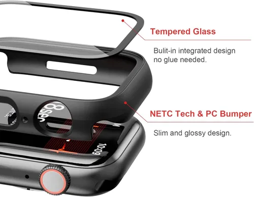 Vista 4 de JZK - 2 fundas con protector de pantalla de vidrio templado para Apple Watch Series 3/2/1 de 38 mm, de cobertura completa, HD, para iWatch de 38 mm