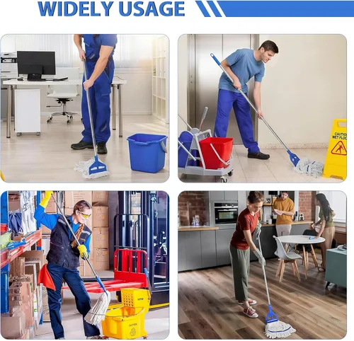 Vista 7 de Trapeador de cuerda de extremo de bucle resistente, trapeador industrial comercial con cabezales de repuesto adicionales, mango largo de 59 pulgadas