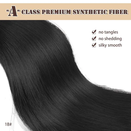 Vista 3 de BARSDAR Extensión de Cola de Caballo Corta y Recta - Extensiones de Cabello de Cola de Caballo con Cordón de 14 Pulgadas en Negro para Mujeres