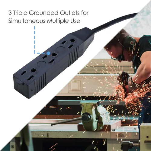 Vista 4 de Carrete de cable de extensión retráctil de 25 pies con 3 tomas eléctricas, cable de alimentación SJTW de 16 AWG/3C para uso en interiores