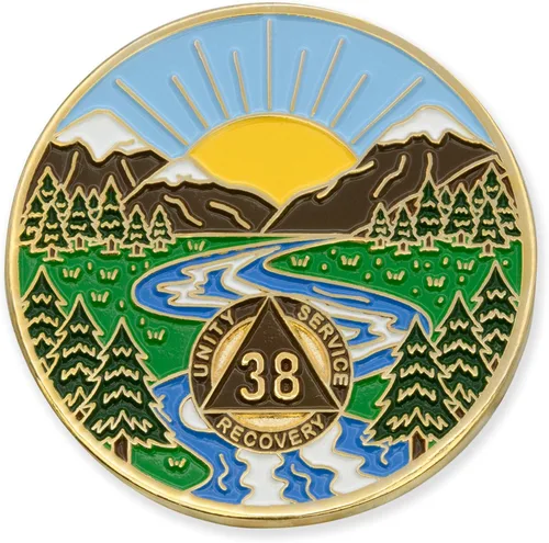 Vista 96 de Moneda AA de 1 año – Medallón de recuperación de ondas estrelladas de Sobriety Mint – azul/blanco/dorado