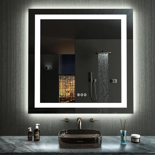 Vista 40 de LOAAO Espejo de baño LED de 32 x 32 pulgadas con luces, antiniebla, regulable, retroiluminado + iluminado frontal, espejo de tocador de baño