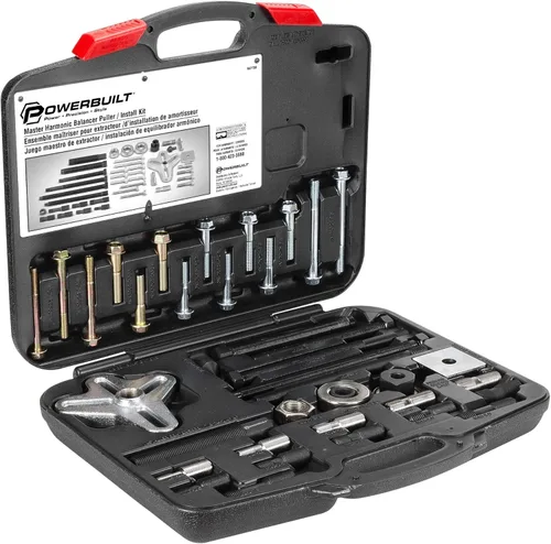 Vista 7 de Juego de extractor de equilibrador armónico Powerbuilt, prensa ajustable de 3 mordazas para extractor de balanceador de manivela funciona