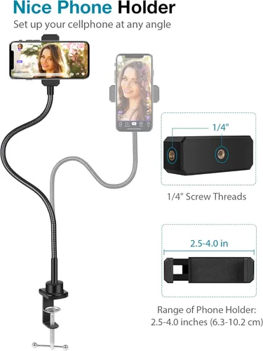 Vista 6 de InnoGear Soporte para cámara web con soporte para teléfono, soporte de brazo de cámara de escritorio, cuello de cisne para Logitech Webcam BRIO 4K