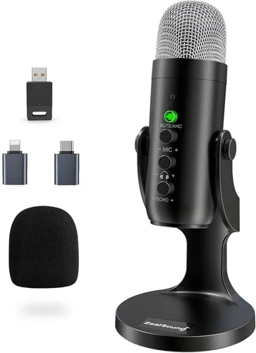 Vista 10 de ZealSound Micrófono de podcast para PC, micrófono USB con cancelación de ruido con ganancia, ajuste de volumen y botón de silencio, monitoreo y eco