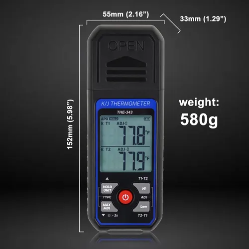 Vista 6 de Termómetro de termopar digital tipo K/J con termopar tipo 4 K, termómetro HVAC con alarma y compensación de adj, medidor de temperatura -328°F ~