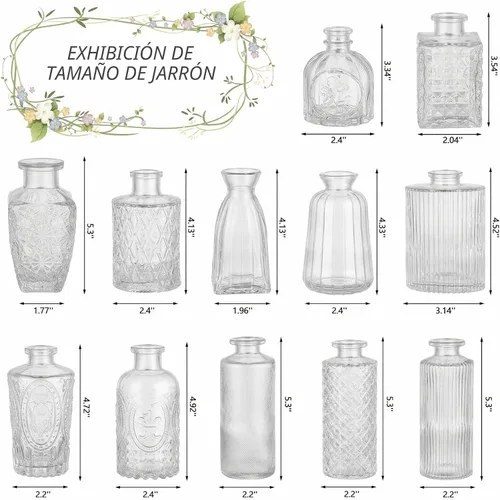 Vista 2 de RUCKAE Juego de 12 jarrones pequeños transparentes para brotes a granel, jarrones de vidrio para mini flores para centros de mesa, decoraciones