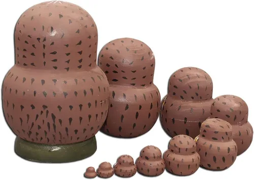 Vista 3 de Moonmo Juego de muñecas de anidación rusas hechas a mano con búho marrón, 10 uds