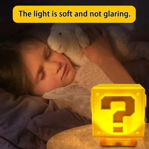 Vista 2 de Super Bros Mini Night Light Question Block Toys Night Light for Kids Square Brick USB ith Game Sound Effects Lamp for Desktop as Gifts for Kids