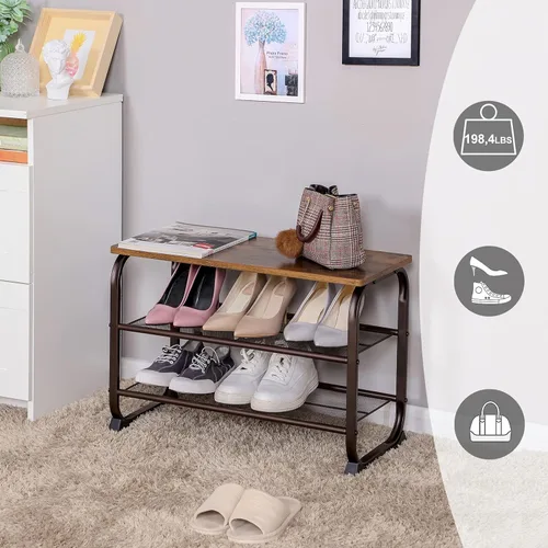 Vista 5 de VASAGLE - Banco para zapatos, estante de almacenamiento de 3 niveles para entrada, pasillo, sala de estar, muebles de acento industrial con marco