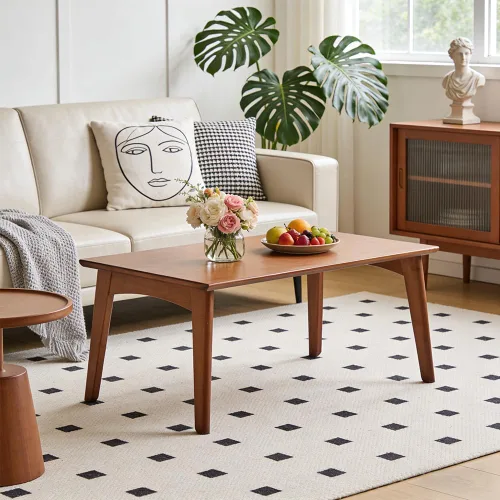 Vista 6 de Mesa de té baja de estilo japonés, mesa de centro de madera con corredor azul y blanco, mesa de piso tradicional