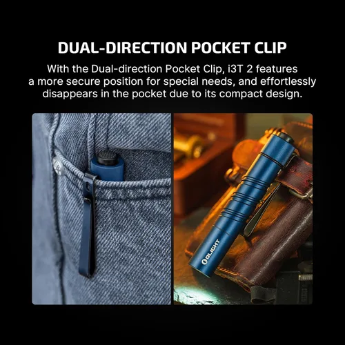 Vista 6 de OLIGHT I3T 2 EOS - Linterna de bolsillo EDC, 200 lúmenes, linterna táctica compacta y brillante de doble salida, interruptor en el extremo