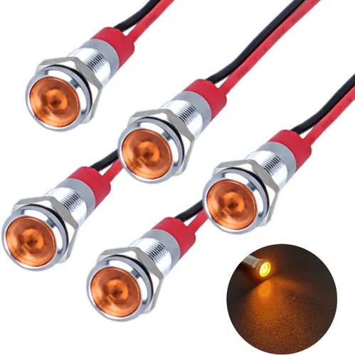 5 piezas de luz indicadora LED de ahorro de energía de 12V-24V con orificio de montaje de 6mm (1/4") de 20mA, lámpara de señal de cabeza plana ancha