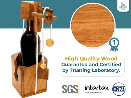 Vista 3 de BSIRI Rompecabezas de botella de vino - Desafiante soporte de botella de vino de madera 3D y juego de rompecabezas de bloqueo de vino para adultos.