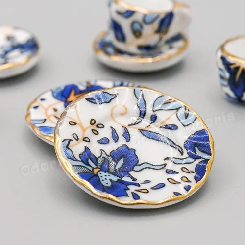 Vista 3 de Odoria 1:12 Miniatura 15pcs porcelana azul Chintz taza de té Set (azul)