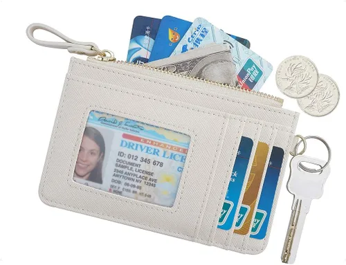 Vista 2 de Aiyo Nice Funda delgada para tarjetas RFID para mujer, cartera con cremallera, cartera de piel pequeña, monedero con llavero