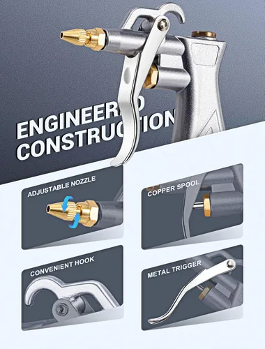 Vista 4 de JASTIND Industrial Air Blow Gun with Brass Adjustable Air Flow Nozzle and 2 Steel Extension, Pneumatic Air Compressor Accessory Tool Dust Cleaning