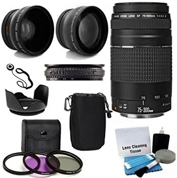 Canon EF 2.953-11.811 in f/4-5.6 III Teleobjetivo zoom lente con 2X teleobjetivo, lente gran angular HD y accesorios (kit de 8 piezas)