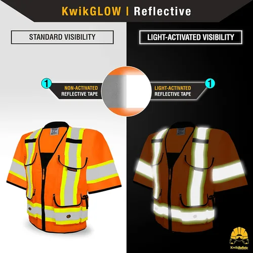 Vista 5 de KwikSafety Chaleco de seguridad Godfather Class 3 [naranja, mediano] + paquete de casco duro de ala completa TORTOISE