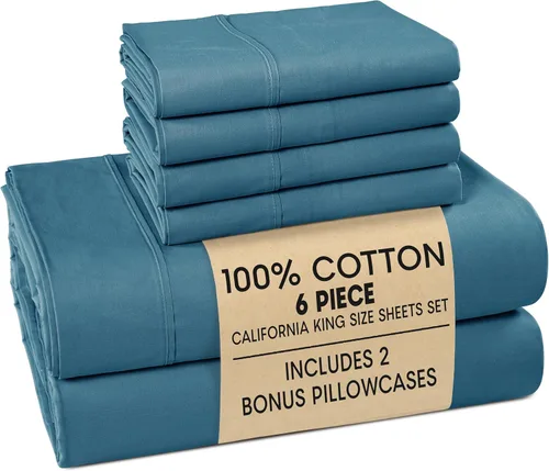 Vista 116 de Casa Platino Juego de sábanas para cama individual, 100% algodón, con 2 fundas de almohada, tela de percal fresca y suave, ideal para todas