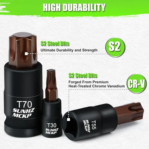 Vista 6 de SUNHAMCKP - Juego de 31 puntas y dados Torx, 14 puntas de estrella (T8- T70) y 13 enchufes E-Torx (E4-E24) y 4 adaptadores de enchufe de impacto