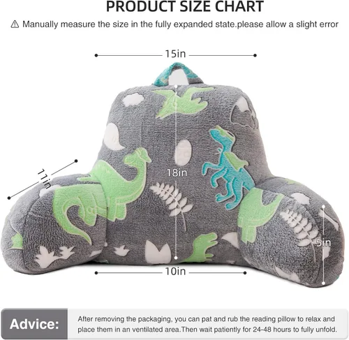 Vista 3 de Meeting Story Almohadas de Lectura Luminosas de Dinosaurio Verde que Brillan en la Oscuridad y Centellean con Brazos, Almohada de Respaldo