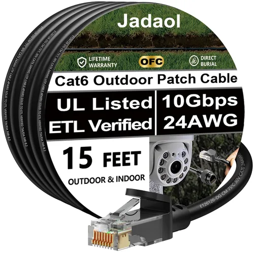 Vista 10 de Cable Ethernet Cat 6 de 1 pie (paquete de 6), para exteriores e interiores, compatible con red Cat7 de 10 Gbps, cable de conexión LAN plano de Negro