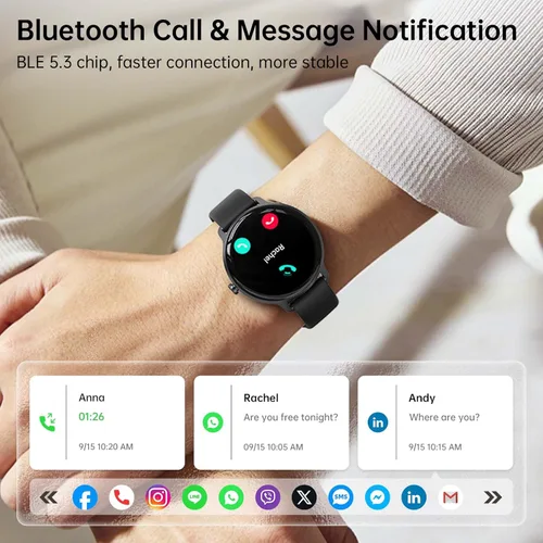 Vista 2 de Reloj inteligente para mujeres y hombres, reloj inteligente con pantalla AMOLED de 1.27 pulgadas con respuesta/llamada para iPhone/Android/Samsung