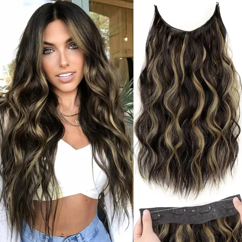 Vista 93 de KooKaStyle - Extensiones de cabello con hilo invisible, diadema transparente, ajustables, 4 clips fijadores, cabello largo y ondulado de 12