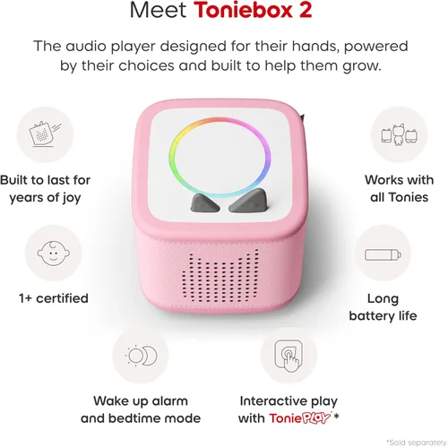 Vista 4 de Toniebox 2 - Conjunto de inicio de reproductor de audio para niños de 1+ con Playtime Puppy - Rosa nube