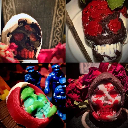 Vista 7 de Paquete de 2 moldes de silicona de calavera 3D con 8 cavidades con temática de calavera para hornear, herramienta de horneado para pastel